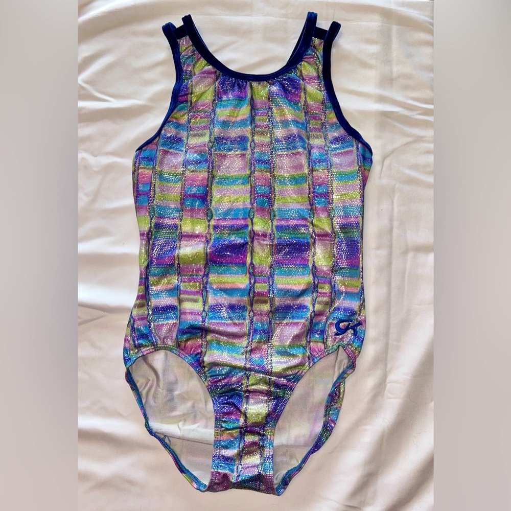 GK ELITE Gymnastics Dance Competition Leotard Adult M Medium Purple Pink Blue